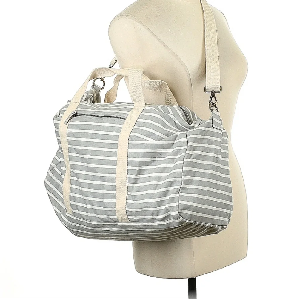 Natural By Known Supply Gray and White Striped Weekender - Picture 2 of 4